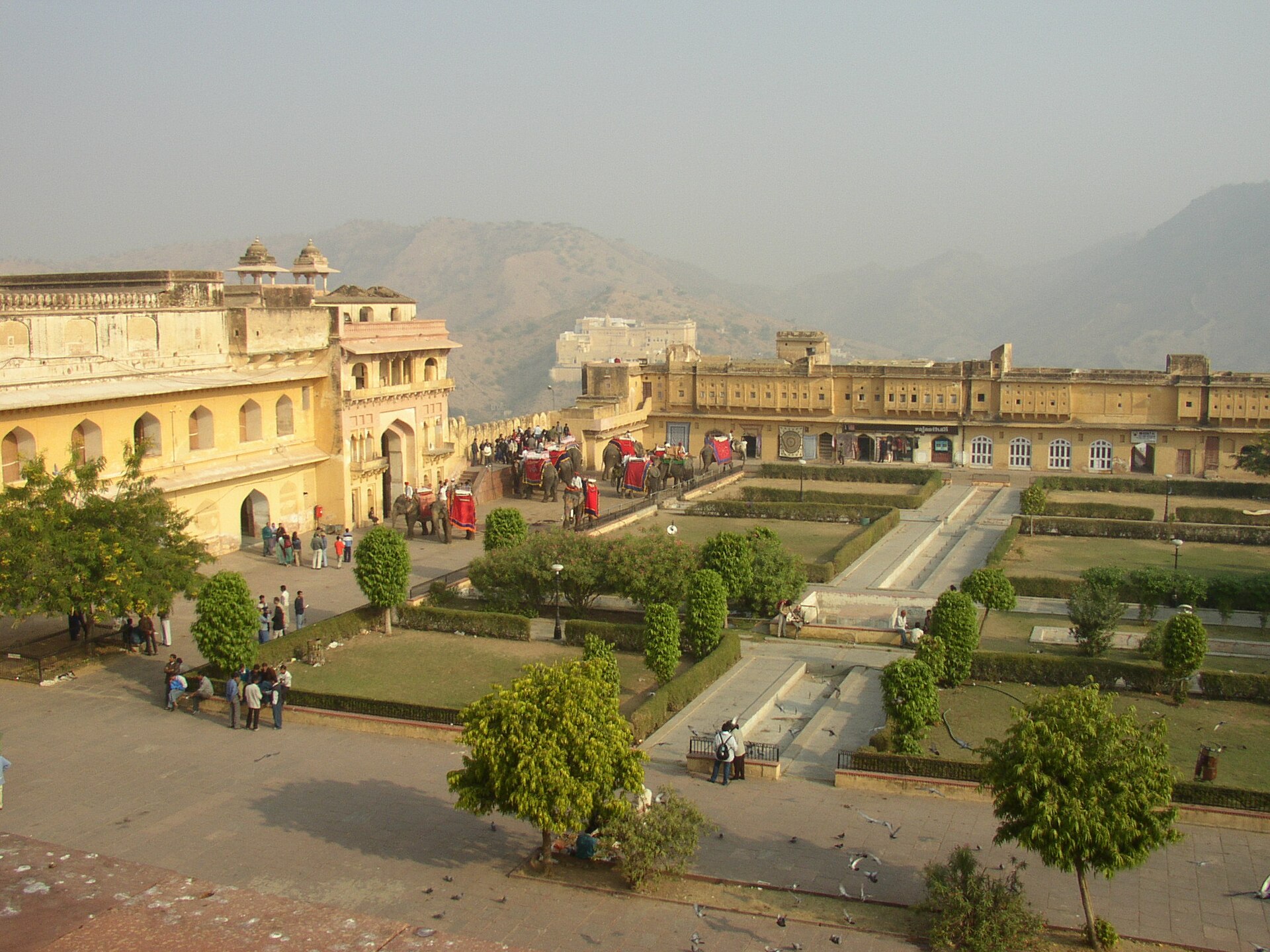 Amber Fort courtyard with palace facades in Jaipur
