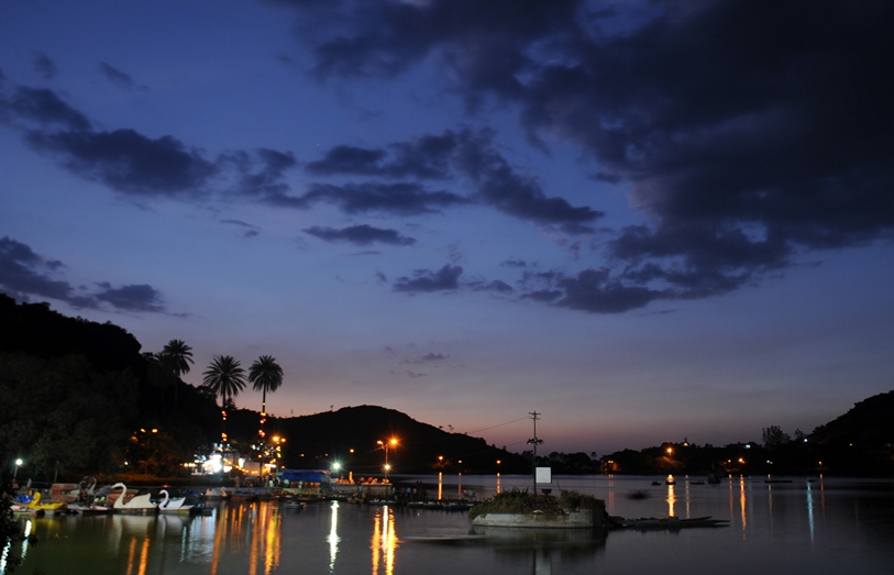 Evening lights reflecting on Nakki Lake in Mount Abu